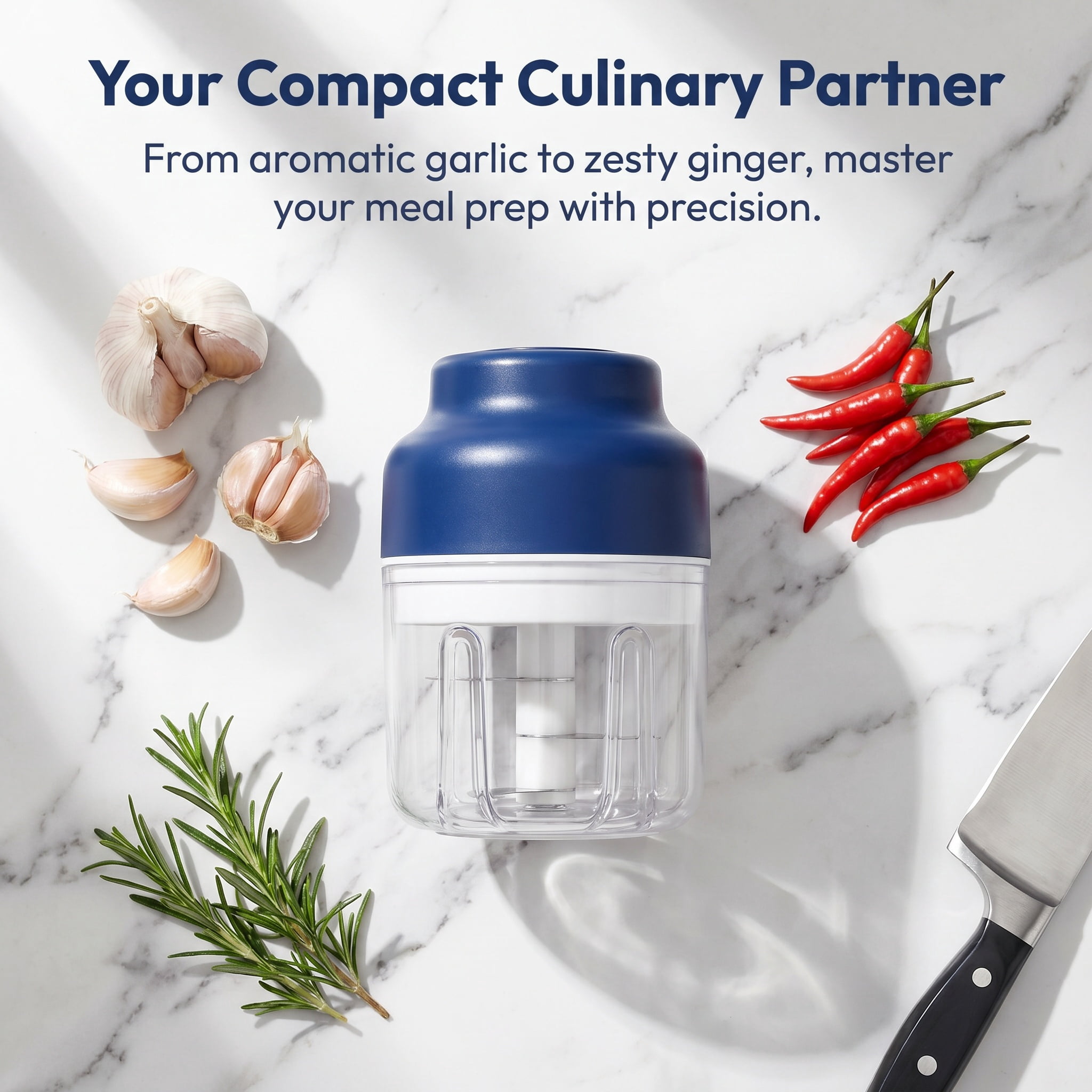 Cordless Mini Electric Garlic Chopper, 250ml Portable Food Processor & Meat Grinder, USB Rechargeable Vegetable Mincer with 3 Sharp Blades for Meal Prep, Baby Food & Seasoning, Alpine White