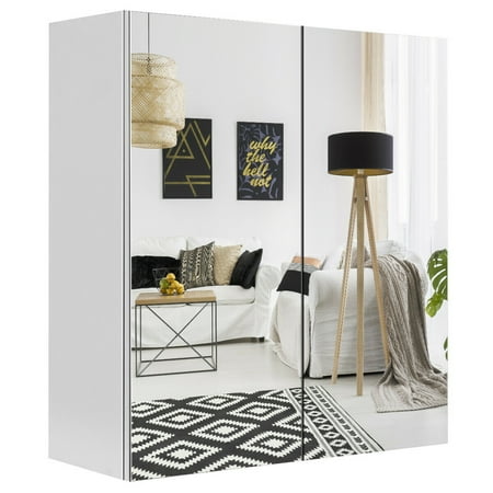 Gymax 24'' Wide Wall Mount Mirrored Bathroom Medicine Storage Cabinet 2 Mirror Door New