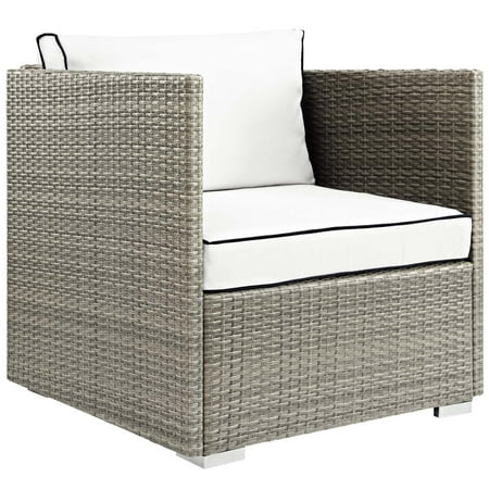 Design Rattan Furniture Modern Contemporary Urban Design Outdoor Patio Balcony Garden Furniture Lounge Chair Armchair, Sunbrella Rattan Wicker, White Light Gray ()
