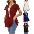 thumbnail image 4 of Camiseta de manga corta para mujer con cordones y cuello en V, camisas informales acampanadas CACAGOO Camiseta mujer, 4 of 7