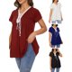 thumbnail image 4 of Camiseta mujer, Camiseta de manga corta para mujer con cordones y cuello en V, camisas informales ac Abody Negro/Extragrande, 4 of 7