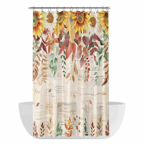 Xipuska Fall Sunflower Shower Curtain - Water Repellent Fabric Shower Curtains Washable, Thanksgiving Autumn Eucalyptus Leaves Decorative Polyester Cloth Bathroom Curtains Modern Bath Decor 36"x72"