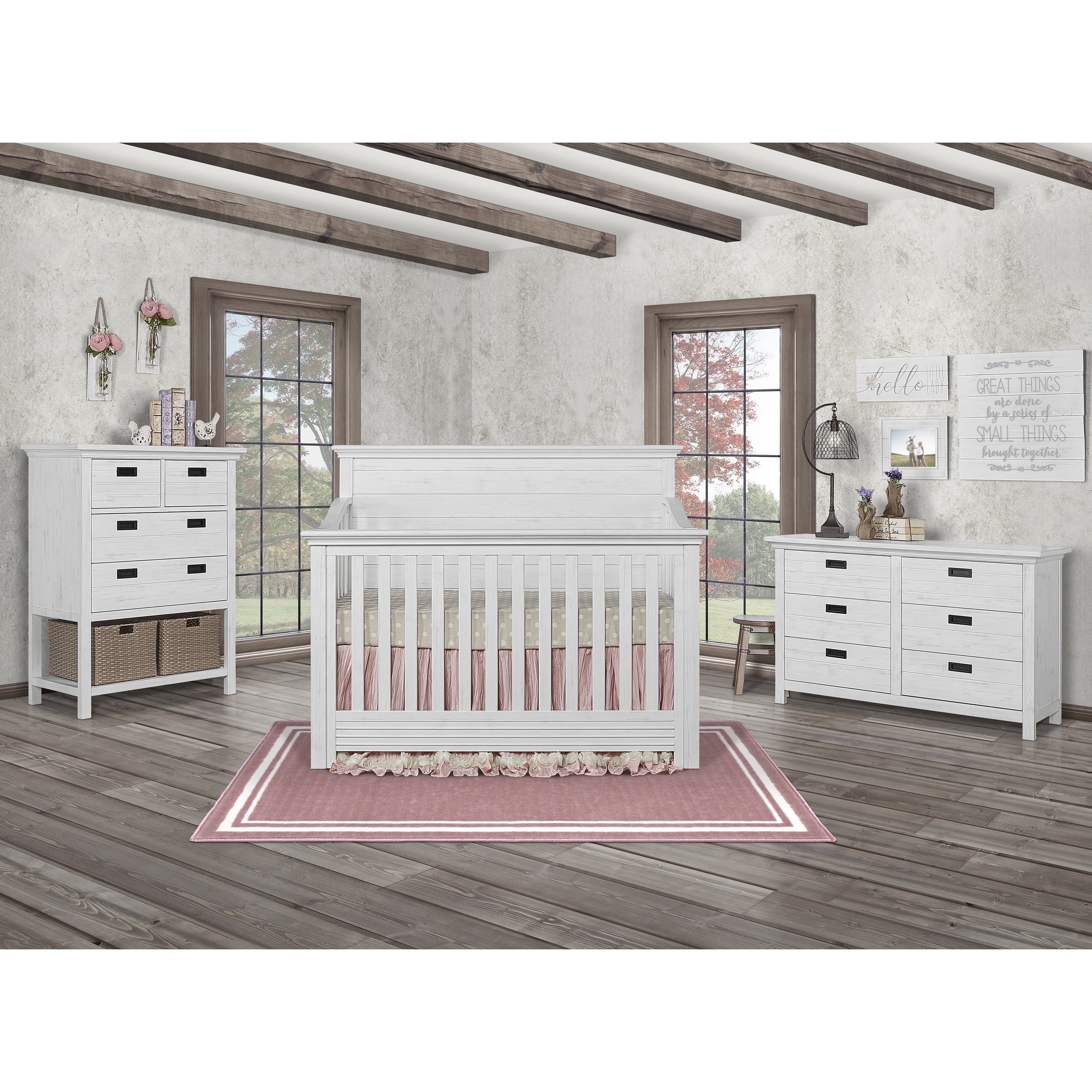 Evolur Waverly 6 Drawer Double Dresser, Weathered White