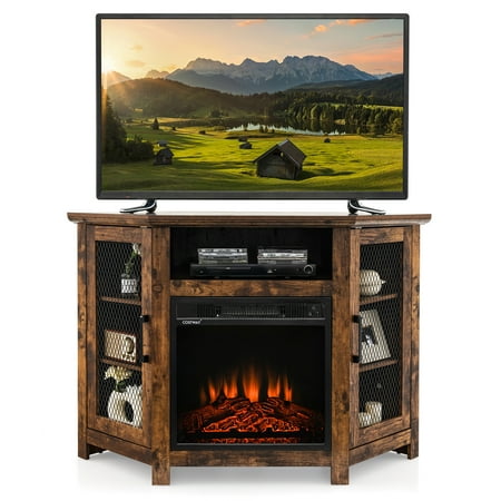 Costway Corner Fireplace TV Stand w/ 18" Electric Fireplace for TVs up ...