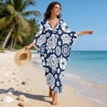 thumbnail image 5 of Xixirimido Vintage Peony Floral Blue Print Women’s Plus Size Beach Kaftan Dress V-Neck Batwing Sleeve Swimsuit Cover Up Flowy Caftan Dress for Pool, Cruise & Resort Wear, 5 of 7