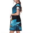 thumbnail image 2 of Disketp Night Sky Forest Bald Eagle para Vestido de Manga Corta para Mujeres, Vestidos de Verano para Mujeres, Casual y Holgado para la Playa, 2 of 6