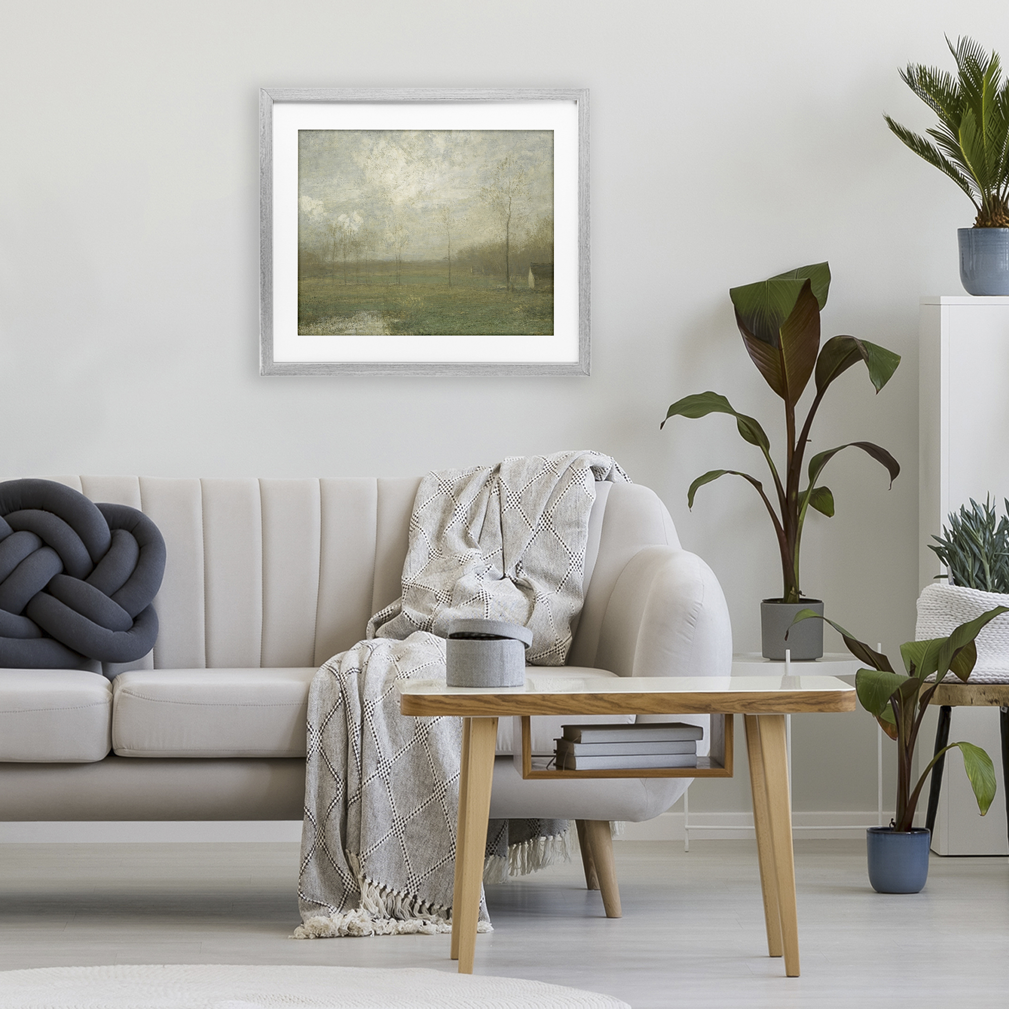 Hazy Farmland View Gray Framed Print Under Glass, design by Lettered and Lined