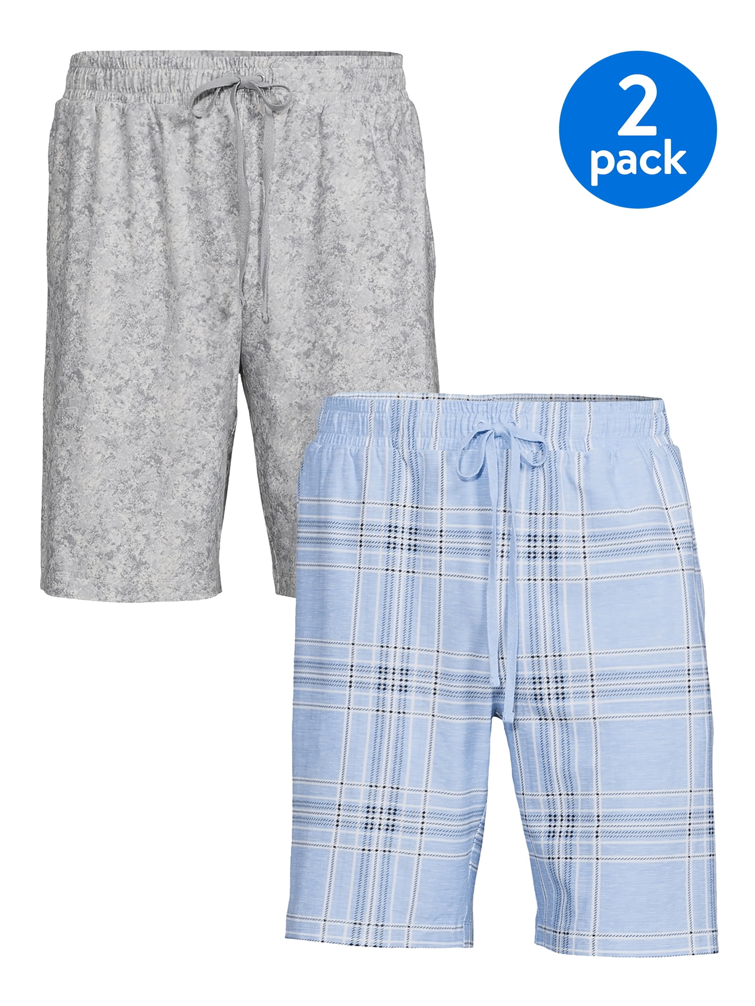Mens  2 Pack Checked Lounge Pyjama Sleep Shorts Blue/Red Check Nightwear Foxbury 