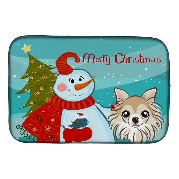 Snowman with Chihuahua Dish Drying Mat
