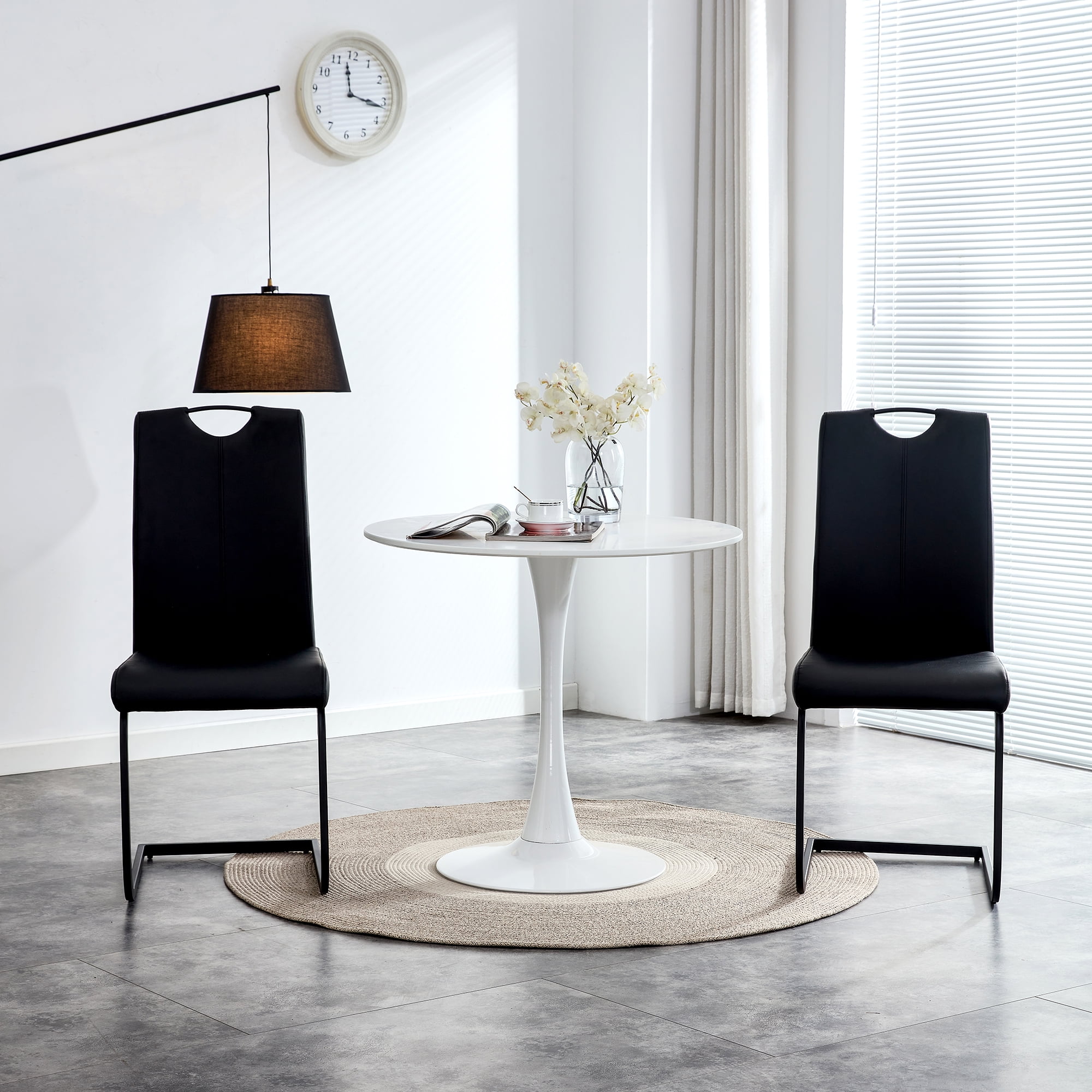 Kepooman Black PU Leather Dining Chair, Armless Classic Leisure Chair with Metal Leg, Set of 2 Kepooman Black PU Leather Dining Chair, Armless Classic Leisure Chair with Metal Leg, Set of 2