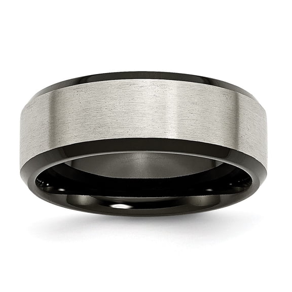 Titanium Beveled Edge Black IP-plated 8mm Brushed Center Band Size: 7; for Adults and Teens; for Women and Men