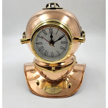 Nautical Diving Helmet Work Clock, Brass Copper