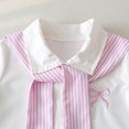 thumbnail image 6 of Girls Korean Style 3‑Piece Outfit Embroidered Bow Long Sleeve Blouse Striped Pleated Skirt with Sailor Shawl Fashion Preppy Set for Campus Outdoor Daily Casual Wear(Pink,3-4 Years), 6 of 8