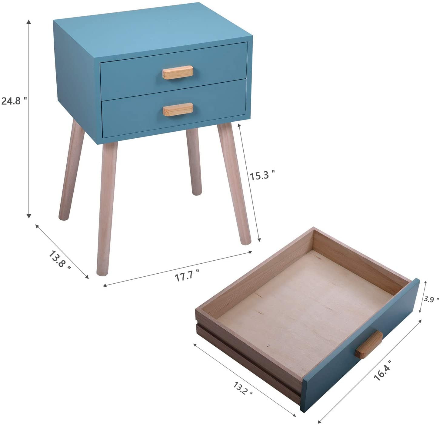 Lowestbest 2Pcs Bedside End Table, Nightstand Bedroom Decor Furniture with 2 Drawers, Blue Lowestbest 2Pcs Bedside End Table, Nightstand Bedroom Decor Furniture with 2 Drawers, Blue