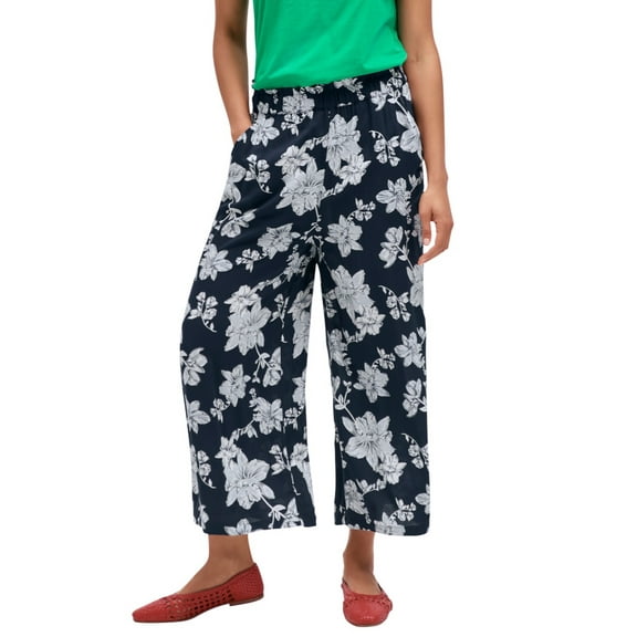 ellos Women's Plus Size Wide-Leg Crop Pants - 18, Navy Floral