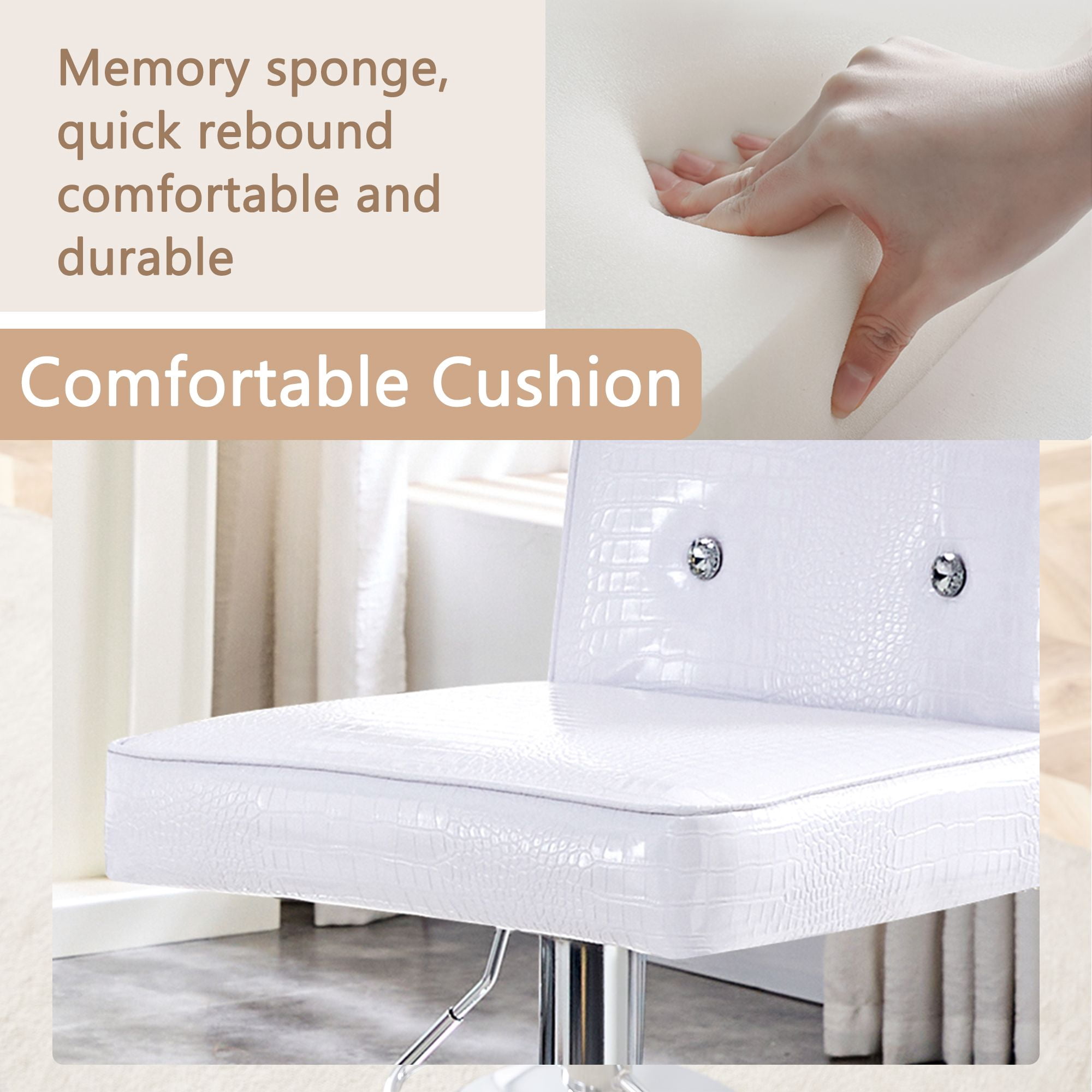 Alvantor Set of 2 White Crocodile Faux Leather Lift Bar Chairs with Crystal Accents