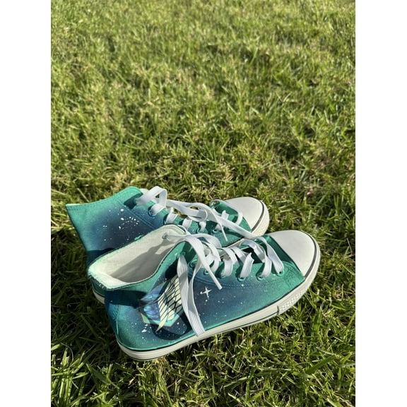 Turquoise star pattern unisex high top canvas shoes, fashion sneakers