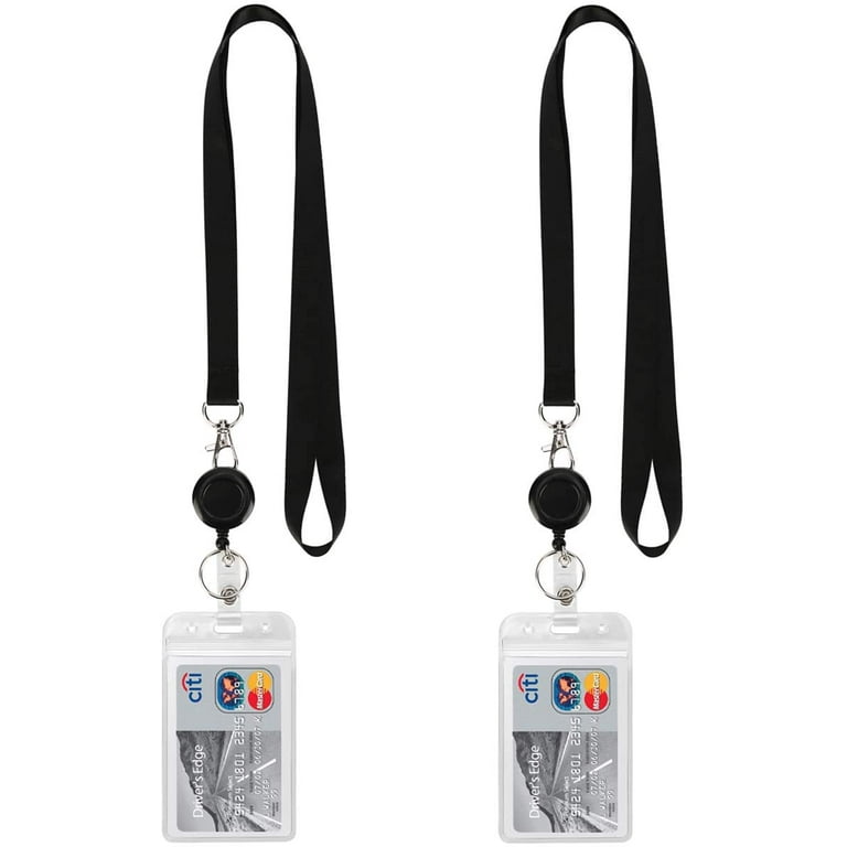 Lanyard Black Retractable Badge Reel with ID Badge Holder with Badge Reel  Clip for id Card Badges Holders Vertical Punched Zipper Waterproof 2 Pack