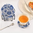 thumbnail image 7 of 6 Pcs Drink Coasters with Holder 3.94in Woven Coasters for Drinks Blue Floral Pattern Coaster Set for Protection Table, 7 of 7