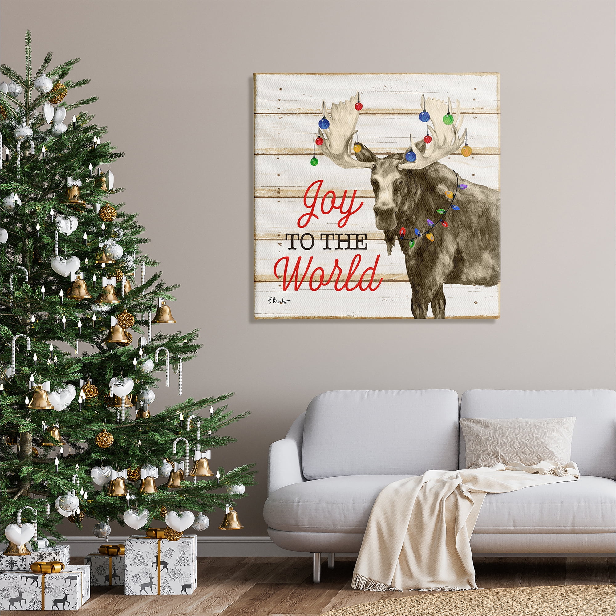 Stupell Industries Moose with Festive Lights Holiday Painting Gallery Wrapped Canvas Print Wall Art, 36 x 36