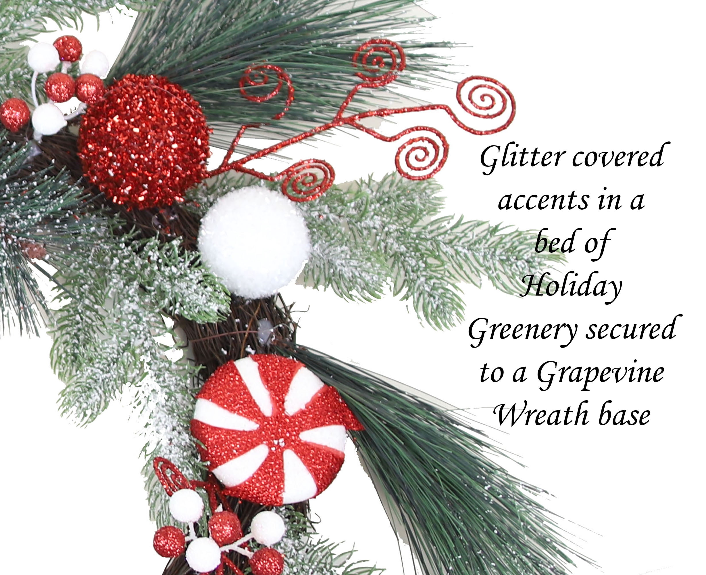 The Mod Greenhouse 24" Glitzy Candy Adorned Pine Covered Grapevine Wreath