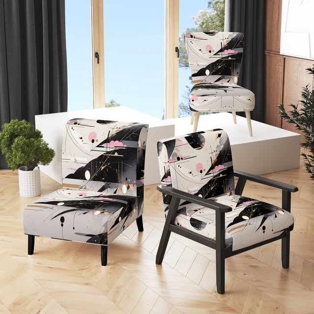 Designart "Rayures Audacieuses Rose Noir Fusion" Chaise d'Appoint Rembourrée Cubisme Rose - Fauteuil Moderne pour Chambre