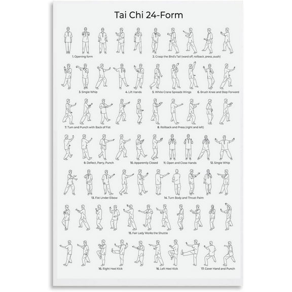 Tai Chi 42 Form Beginners Movement Chart Wall-Art. Canvas for Bedroom Living Room Decor