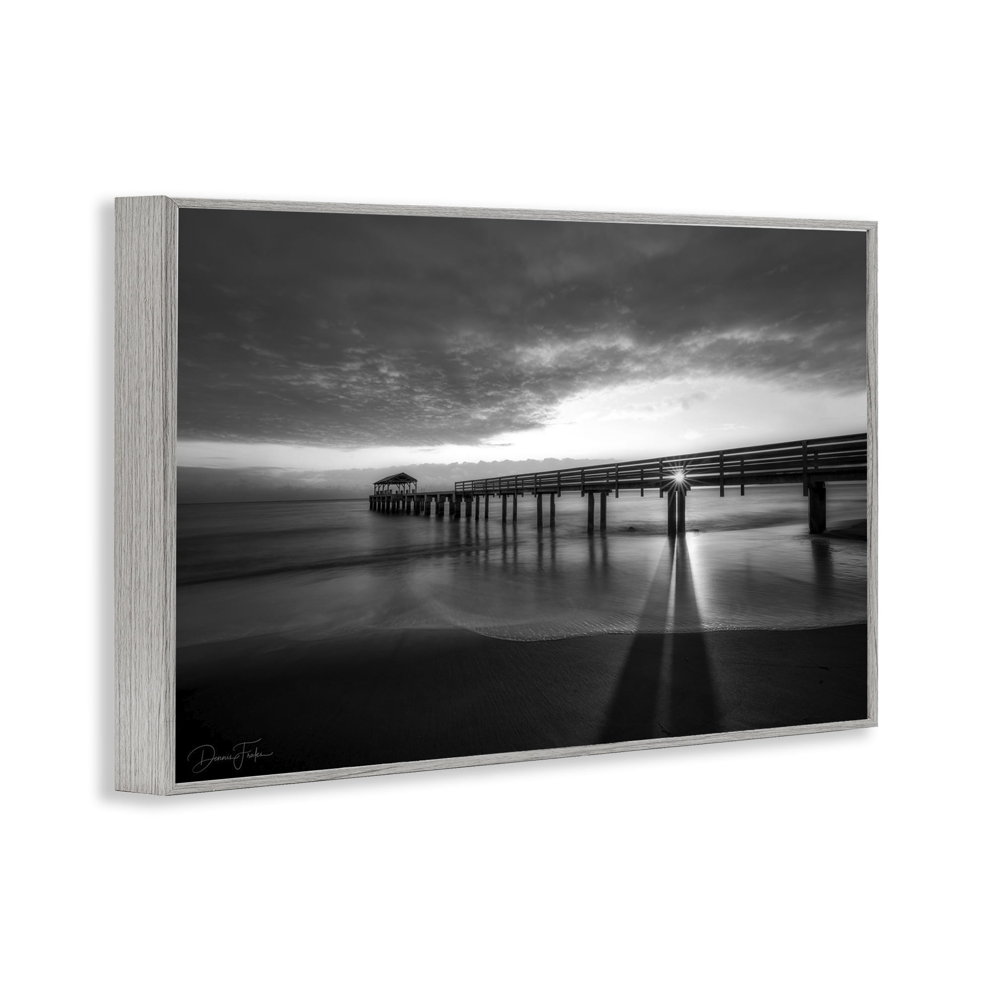 Stupell Industries Sun Shining Through Dock Landscape Photography Gray Framed Art Print Wall Art, 24 x 16