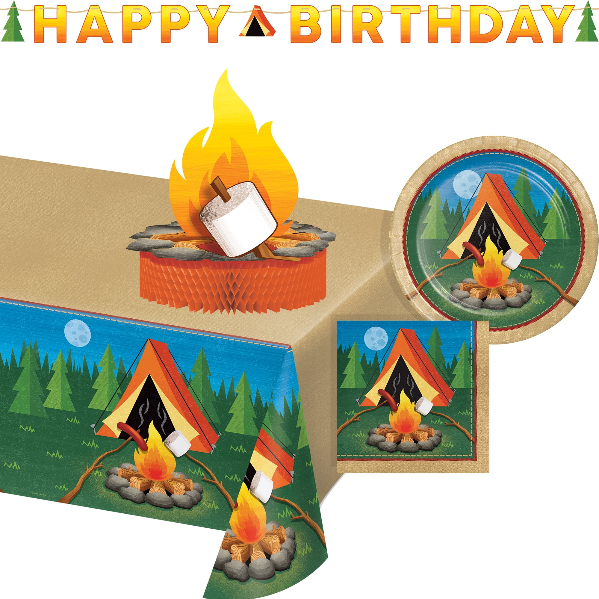 Creative Converting Multicolor Camping Birthday Party Kit, 27 Count