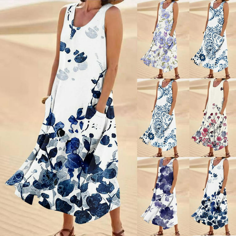 APEXFWDT Maxi Dress for Women 2023 Spring Summer Cotton Linen Boho