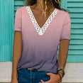 thumbnail image 2 of XMMSWDLA T-Shirts pour Femmes Manches Courtes Col en V Ample Décontracté Tops d'Été avec Poche Chemises Roses pour Adolescentes, 2 of 5