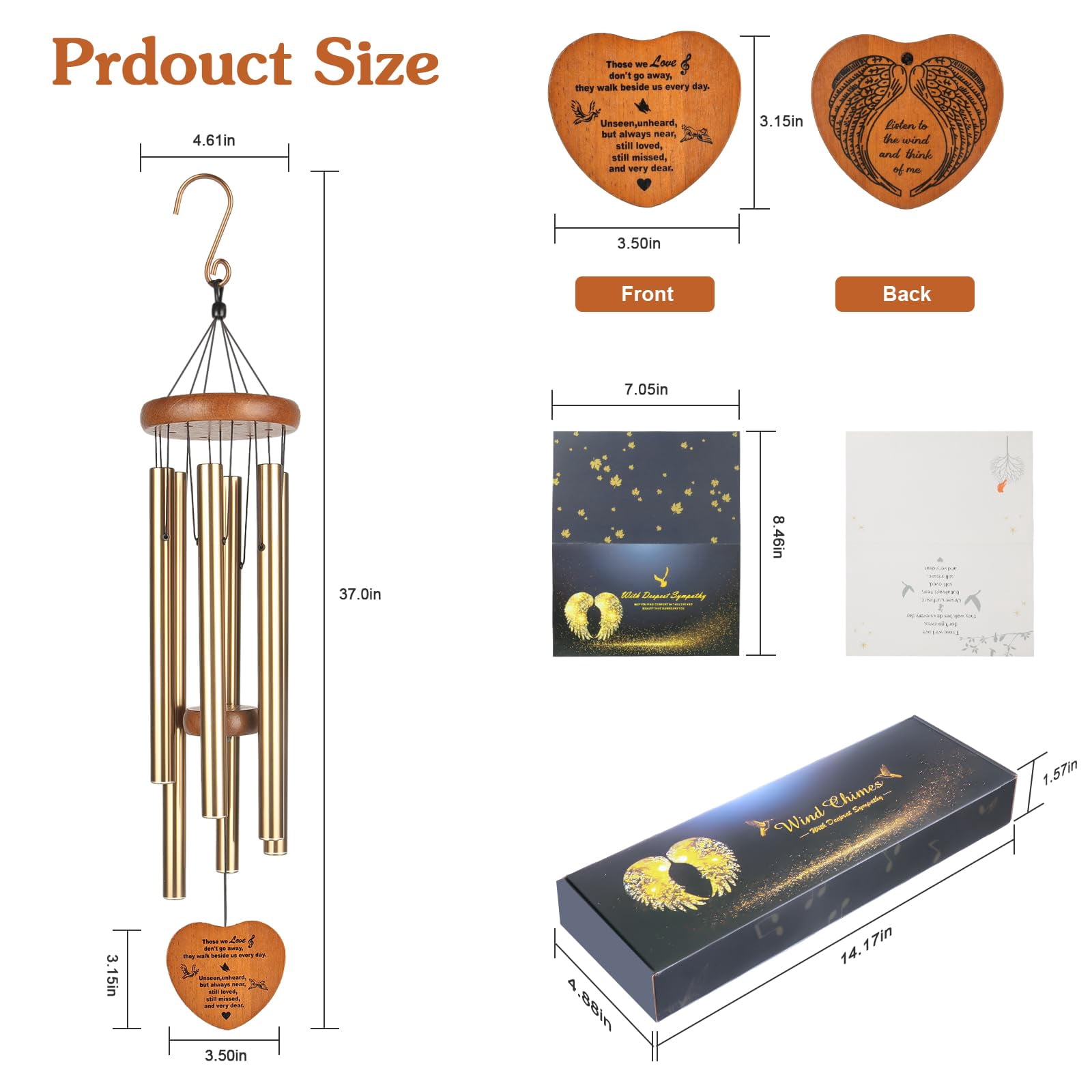 Memorial Wind Chimes  37" Large Outdoor For Loss Of Loved One Meaningful Sympathy Gifts In Memory Father Mother Or A