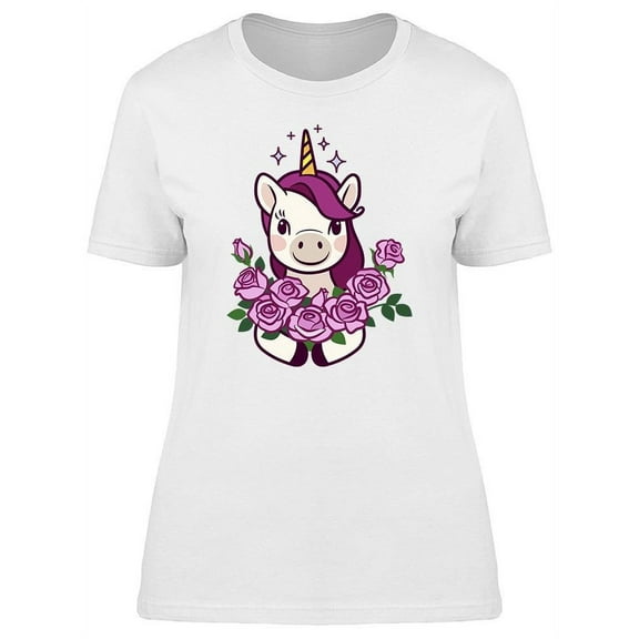 Unicorn Holding Bunch Of Roses T-Shirt Women -Image by Shutterstock, Female Medium