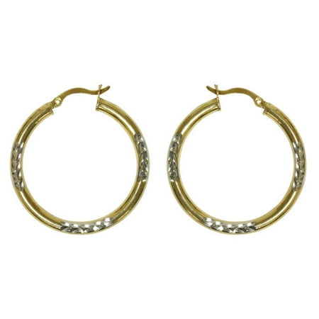 Forever New White/Yellow Gold Tone Diamond Cut Tube Hoop Earrings