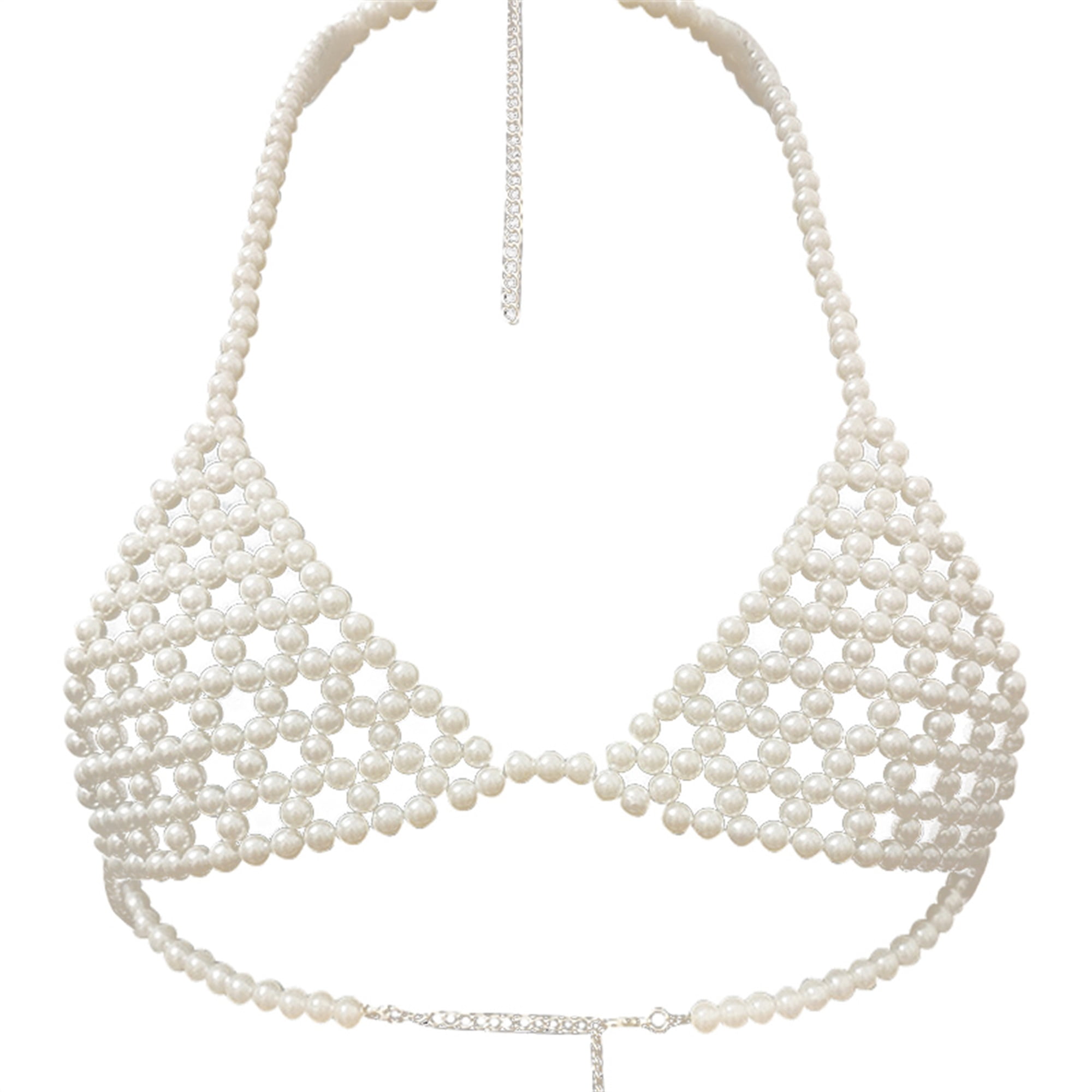 Women Sexy Pearls Beaded Cami Top Sleeveless Sling Pearl Bralette