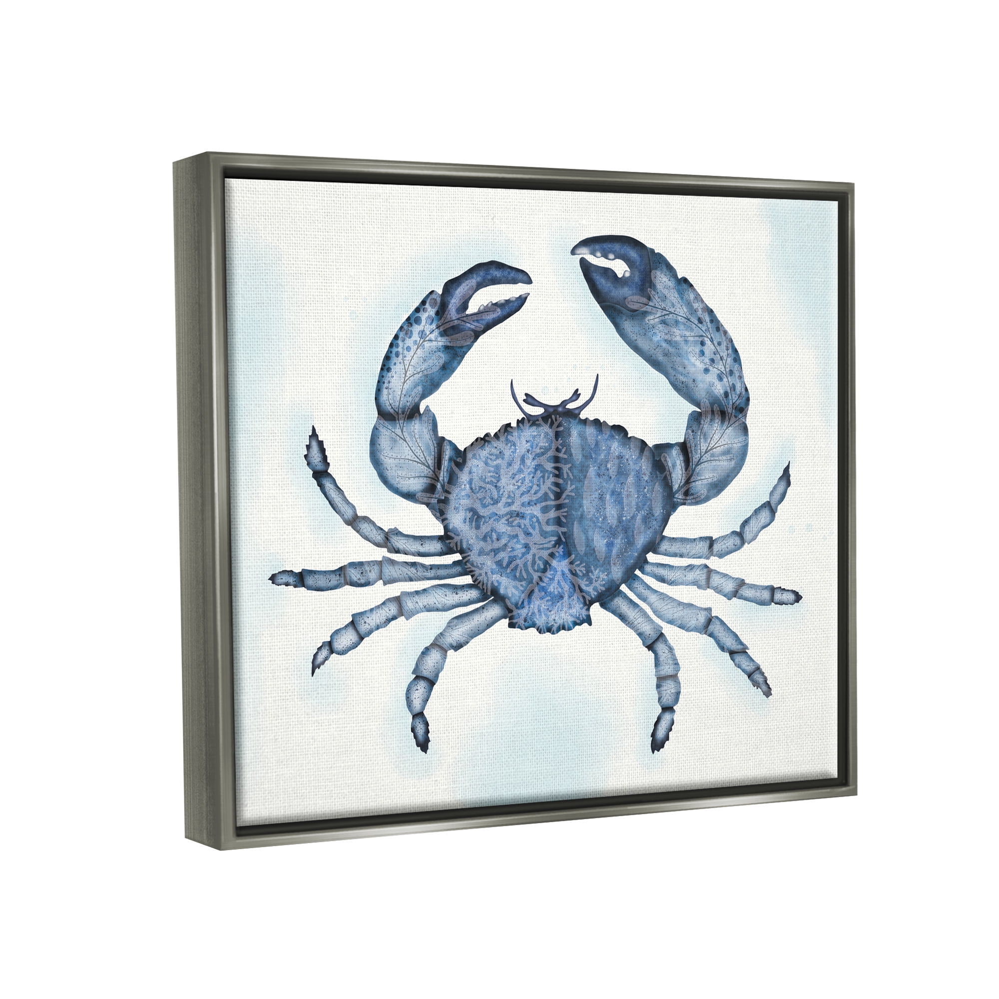 Stupell Industries Blue Crab Claws Sea Life Botanical Pattern Graphic Art Luster Gray Floating Framed Canvas Print Wall Art, Design by Darlene Seale