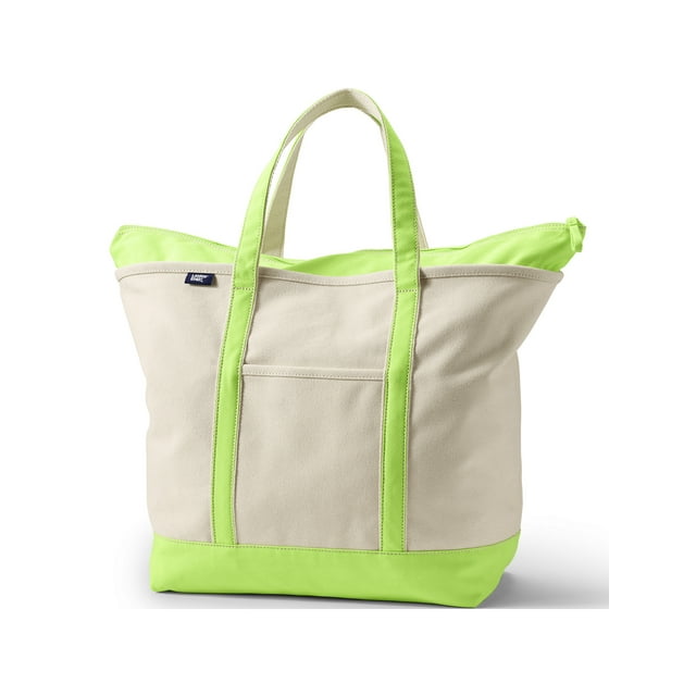 Lands' End Extra Large Natural 5 Pocket Zip Top Canvas Tote Bag
