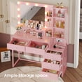 thumbnail image 3 of AMUZER Vanity Desk with Mirror and Lights, Makeup Vanity with Charging Station, 5 Drawers, Storage Shelves, Morden Pink Makeup Table for Girls Women, 3 of 8
