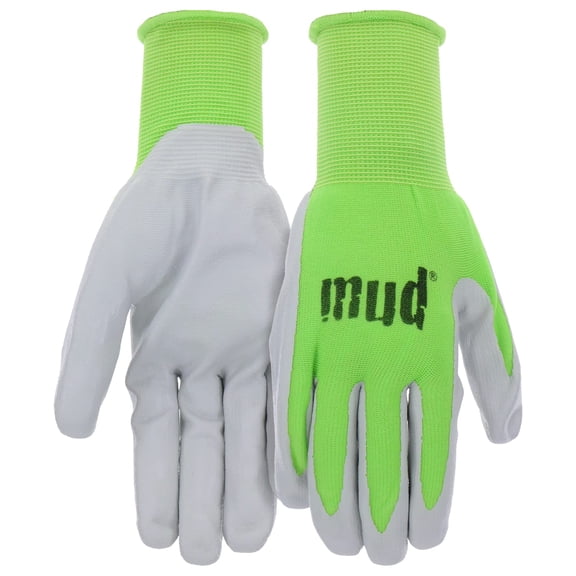 MUD Simply Women's Nylon Seamless Knit and Flexible Nitrile Coated Palm Garden Gloves, Green, Medium