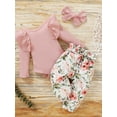 thumbnail image 2 of Dooleck Ribbed Baby Clothes Infant Girl Ruffle Bodysuit Floral Halen Pant Outfit Set, 2 of 8