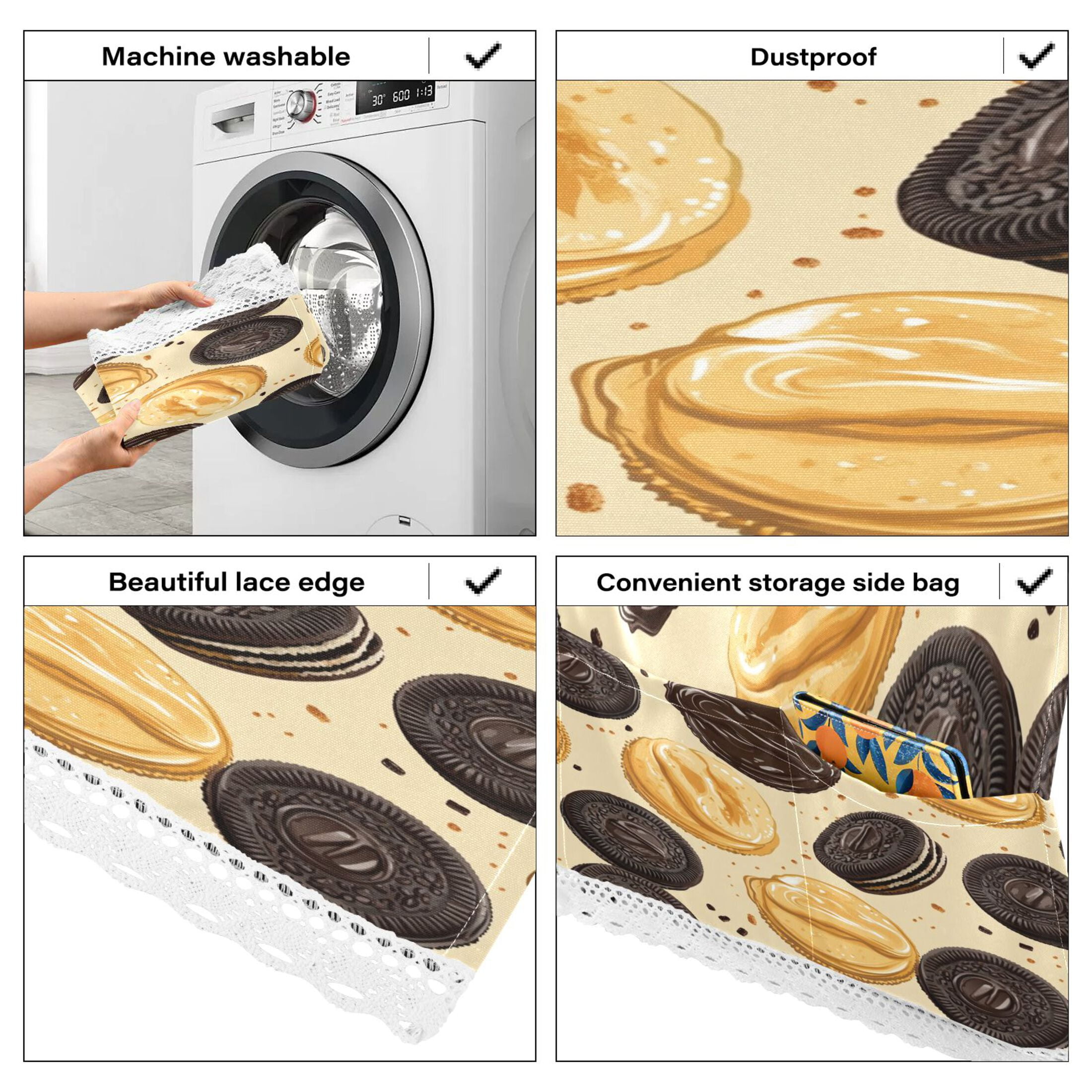 Oreo CookiesWasher and Dryer Covers Dust-Proof and Oil Resistant Fridge Cover with 4 Storage Pockets Washing Machine Top Cover for Laundry Kitchen Home 51.2 x 22 In