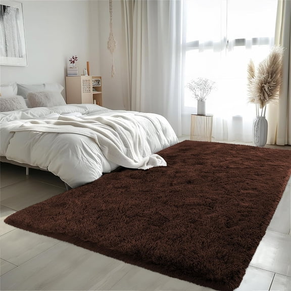 IR Imperial Rooms Shag Rug 3ft x 5ft Anti-Slip Soft Fluffy for Living Room Bedroom Decor Carpet Brown