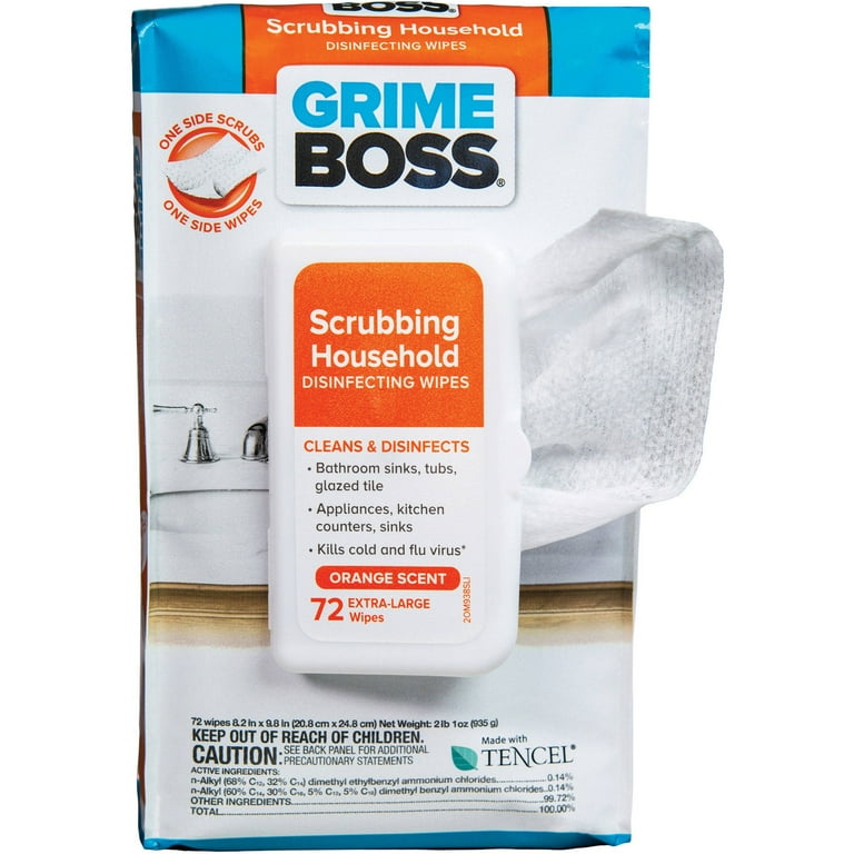 GRIME BOSS Orange Scent Scrubbing Household Disinfecting Wipes, 72 count 