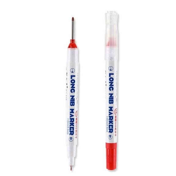 2PCS Long Head Deep Hole Marker Pens, 20mm Deep Reach Markers, Long Nose Marker, Waterproof Construction Markers Marking Tool, Permanent Markers Carpenter Ink Marker Pens, Metal Marking Pen(Red)