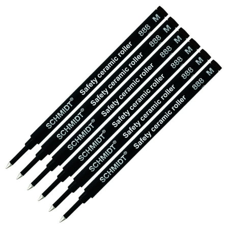 6X Schmidt 888 M Safety Ceramic Rollerball Refill Black Ink Medium Tip