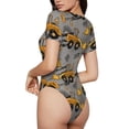 thumbnail image 3 of Daiia Retro Excavator print Women's Crew Neck Short Sleeve Bodysuit Fashion Tops Fit Casual Basic Extender Bodysuit-XX-Large, 3 of 9