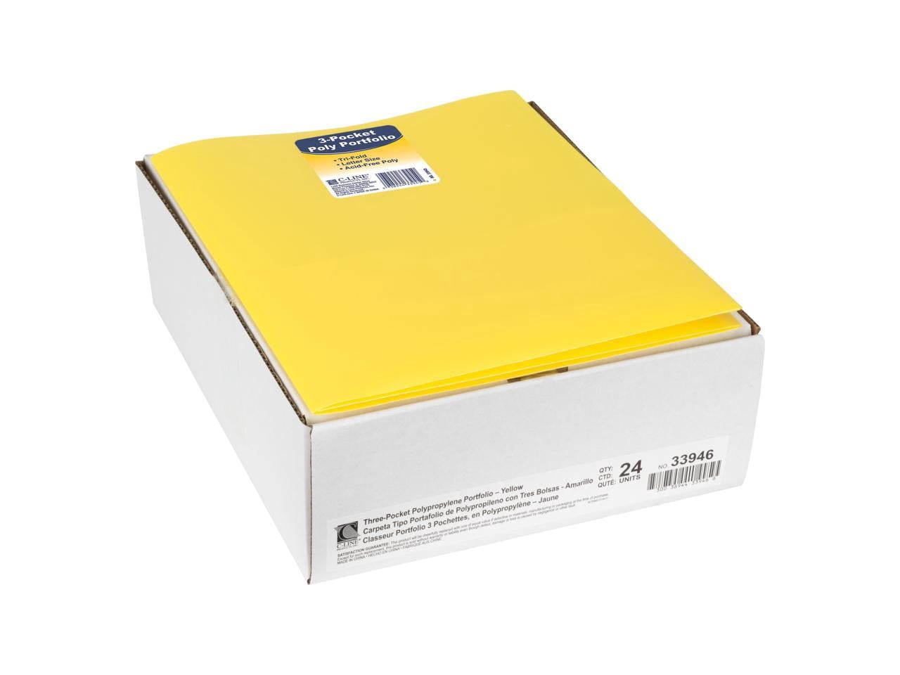 C-Line 3-Pocket Poly Portfolio, Yellow, Box of 24