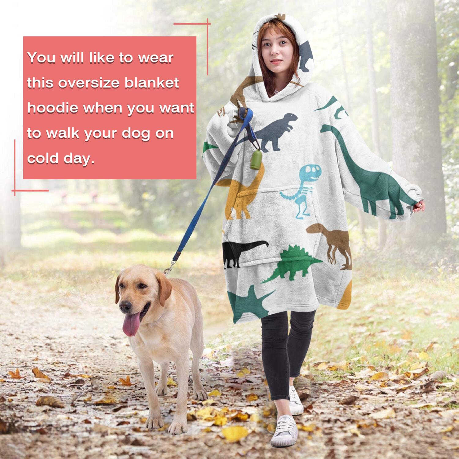Wearable Oversized Blanket,Colorful Dinosaurs Silhouettes Pattern Wearable Blanket Hoodie for Adults,Cozy Hooded Blankets with Super Pockets,Super Warm Fuzzy Pullover for Women & Men