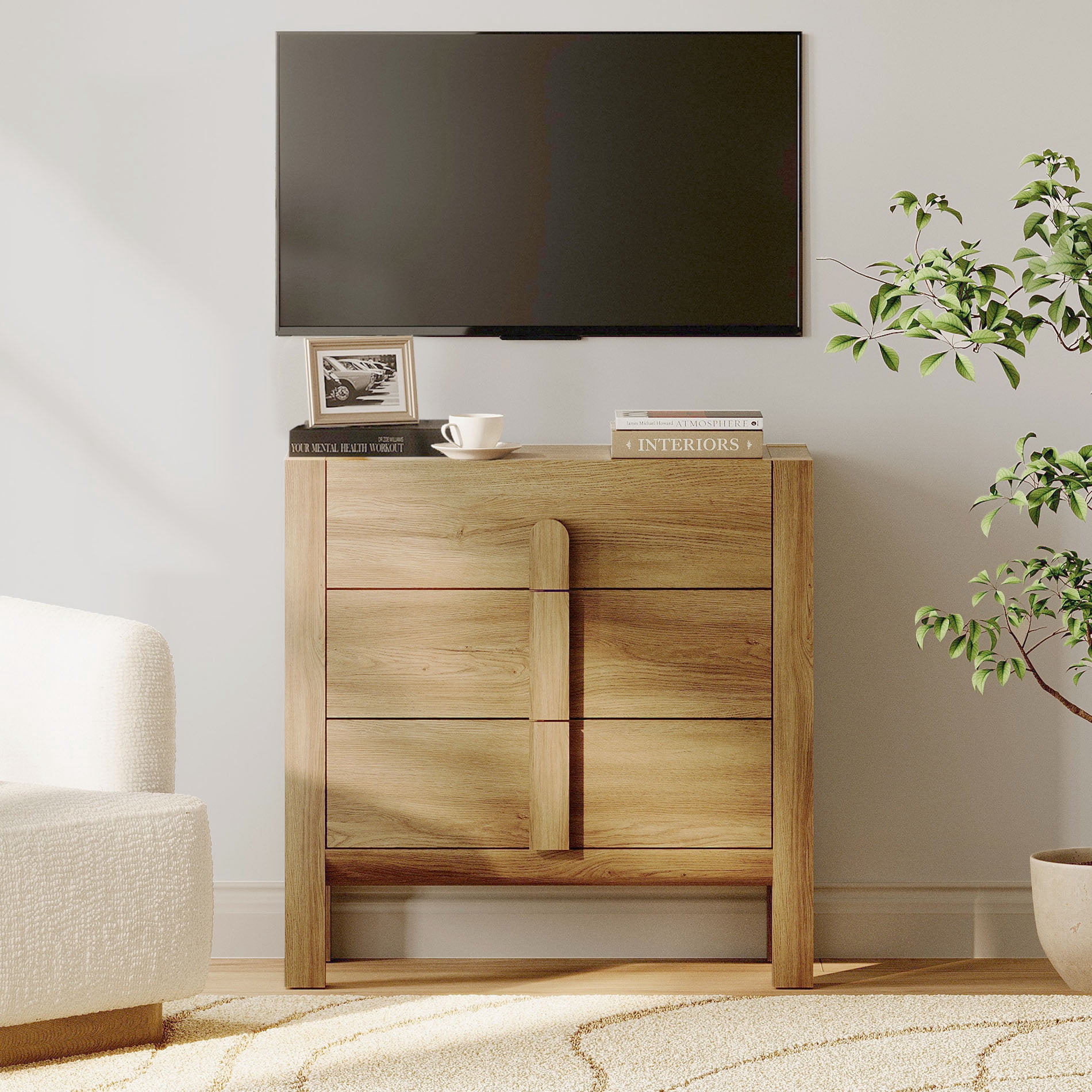 31.5" Mid-Century Modern TV Stand, Dresser with 3 Drawers, Wooden TV Console with Storage for Living Room,Bedroom