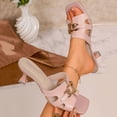 thumbnail image 5 of Womens Kitten Heels Mule Sandals Square Open Toe Trendy Cutout Metal Chain Low Heel Backless Slip on Slides Pink Size 7, 5 of 7